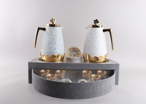 Tazas de vidrio de estilo árabe Dallah de alta calidad y platillos de cerámica, termo de lujo para café, té, juego de termos - Product Image 5