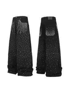 LEDUO <strong>Sparkly</strong> Rhinestone Baggy Jeans Mid Waist <strong>Black</strong> Wide Leg Denim Pants Y2K Streetwear Style Casual Loose Fit <strong>Trousers</strong> - Product Image 4
