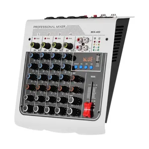 MIX-400 konsol pencampuran Mixer Audio 6 kanal, profesional 3-Band EQ dengan efek penundaan Reverb + koneksi nirkabel Phantom 48V