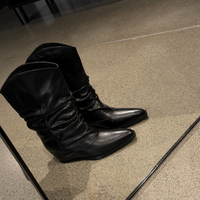 Bottes à talon compensé en cuir de vachette pleine fleur de qualité supérieure pour femmes, collection automne-hiver 2026, pour mollets larges