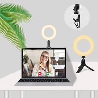 Anneau lumineux LED professionnel de 5 pouces pour vidéoconférence, selfie, photographie, réglable avec clip et trépied pour ordinateur portable et téléphone