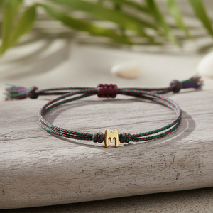 Bracelet en code morse plaqué or avec initiale M, cadeau amusant pour meilleur ami, bijoux en corde tressée pour femmes - Product Image 2