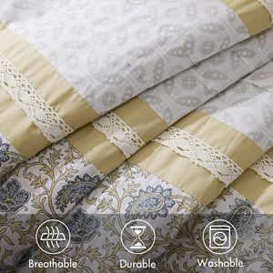Juego de edredón con estampado floral DB de 9 piezas, 100% algodón, percal, estilo simple para bodas en casa, disponible en tamaños King Super King - Product Image 3