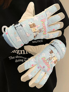 Gants de ski mignons pour femme, à doigts complets, compatibles écran tactile, chauds, doublés polaire, épaissis, avec fermeture auto-agrippante, adaptés à la conduite de véhicules électriques - Product Image 3