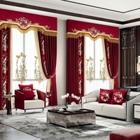Rideaux de luxe en velours rouge de style chinois Yun Zhu, broderie grue dorée avec cantonnière pour la décoration du salon de villa