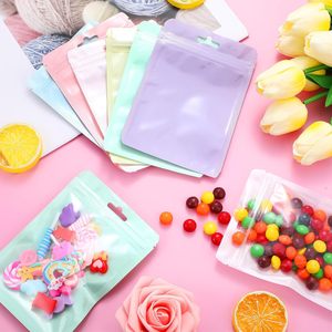 Sacs d'emballage en plastique refermables avec fermeture éclair, couleur macaron, film nacré, trou de suspension Euro, pour cadeaux et bijoux (vente en gros) - Product Image 4