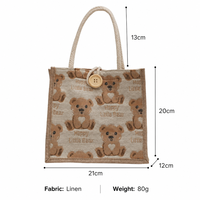Sac de courses en toile de jute imprimé petit ours, pour usage quotidien, au charme naturel, texture fine, sensation simple et charmante