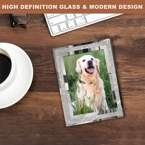 Cadre photo en verre de taille personnalisée, cadre photo simple en poudre de paillettes, verre en cristal, décor de table moderne