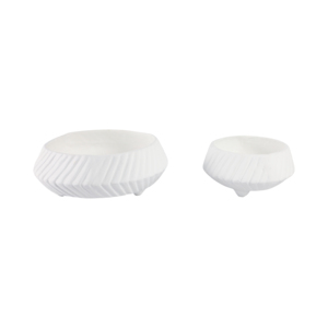 Set di ciotole decorative affusolate per tavolino da caffè o piano cucina, centrotavola decorativo con design a coste in ceramica bianca - Product Image 3