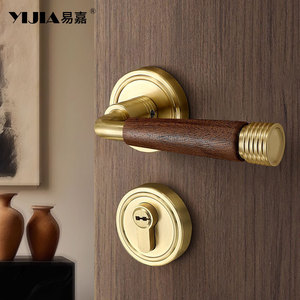 YIJIA French Style Lever Door Lock Walnut Wood Brass Bedroom Door Handle Magnetic Silent Smooth Unlocking - Product Image 3