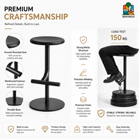 Tabouret de bar minimaliste en fer thermolaqué avec assise ronde mate, pied unique et repose-pieds incurvé, base circulaire plate
