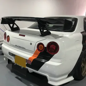 USA Warehouse carbon fiber car parts for nissan Skyline R34 TPS Style rear GT Spoiler With Aluminium Stand