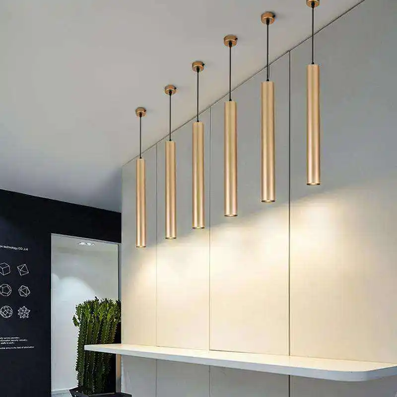 İskandinav uzun tüp avize modern basit sarkık aydınlatma silindirik asılı lamba restoran bar ofis otel ön büro için