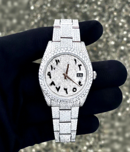 Montre de luxe pour homme, design serti de moissanite VVS, mouvement automatique, résistance à l'eau 10 bars, bracelet en acier inoxydable et moissanite - Product Image 1