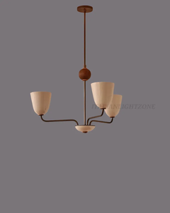 Lustre Lola artisanal 3 lumières en noyer, style moderne du milieu du siècle, luminaire suspendu en bois pour salon - Product Image 3