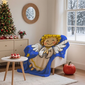 Plaid en peluche imprimé Blue Angel, rectangulaire, anti-boulochage, pour usage domestique, style classique hivernal, lavable en machine - Product Image 3