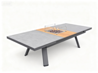 Ensemble de salon de jardin modulable 3 pièces avec table et foyer en pierre de lave gris foncé