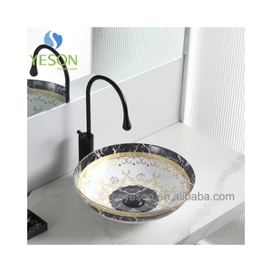 Yason moderne brillant blanc décalcomanie papier <span class=keywords><strong>WC</strong></span> porcelaine comptoir égouttoir coloré mince bord lavabo évier pour hôtels - Product Image 1