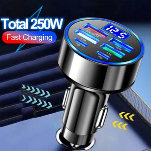 Sạc ô tô <span class=keywords><strong>USB</strong></span> tổng công suất 250W, hỗ trợ PD QC3.0, cổng <span class=keywords><strong>USB</strong></span> C, bộ sạc điện thoại ô tô loại C dành cho iPhone, Samsung, Huawei, Xiaomi, sạc nhanh - Product Image 1