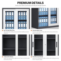 Armoire de classement métallique à 2 portes coulissantes en verre, armoire de bureau en métal verrouillable avec 4 étagères réglables pour le rangement de documents A4