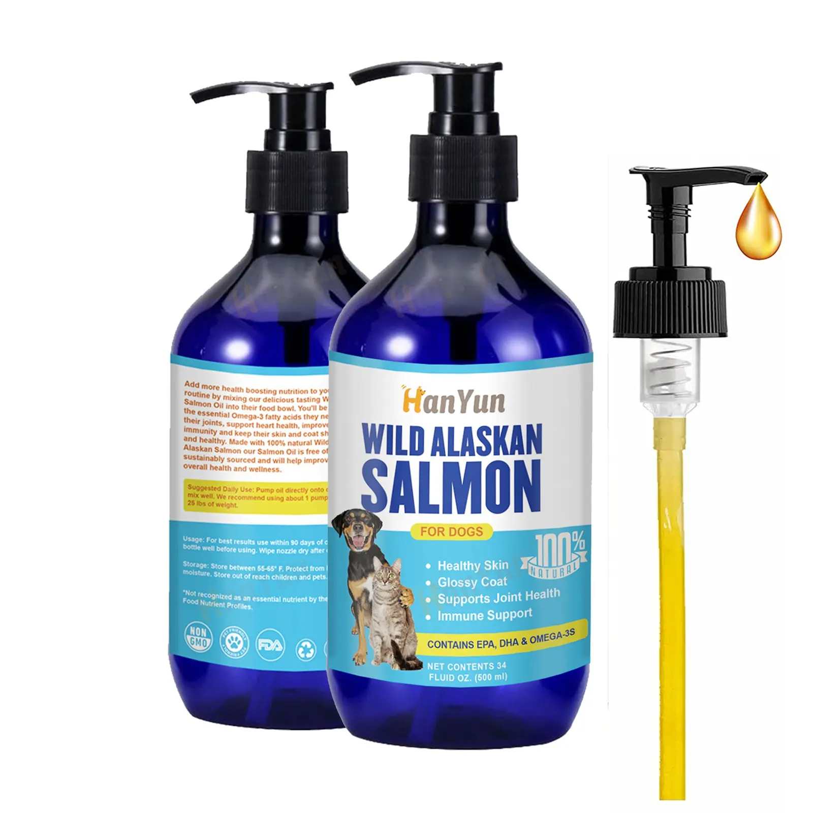 羽雲ピュアワイルドアラスカサーモンオイルオメガ-3ペット用サーモンオイルドロップ犬と猫用の製品EPADHAで液体