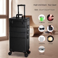Logo personnalisé lumineux organisateur de voyage noir rose cosmétique en cuir PU miroir boîte sac voyage LED maquillage miroir boîte
