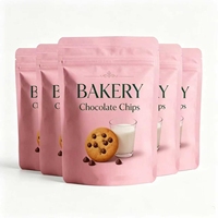 Sachets Doypack Roses Pastel Durables en Gros avec Typographie de Boulangerie et Motifs de Biscuits pour Emballage Cadeau de Biscuits en Général