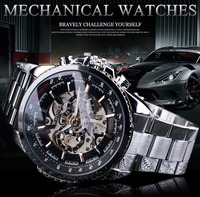 Montre mécanique automatique squelette Winner pour homme avec grand cadran et design lumineux Montre de luxe en acier inoxydable étanche