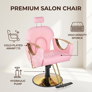 Sillón de Barbería de Lujo Rosa, Silla Hidráulica de Estilismo para Salón, Base Dorada, para Peluquería - Product Image 3