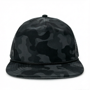 Camo 5-Panel Laser Cut Snapback Lightweight Rope <b>Hat</b> Sporty Style <b>Flat</b> Bill Golf Cap Velour Fabric Ethnic Style - Product Image 1
