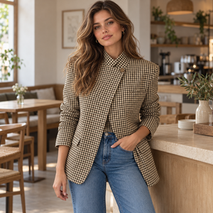 Custom <b>women</b> plaid stand collar long sleeve checkered vintage jacket elegant business suit casual ladies outerwear <b>Coat</b> - Product Image 1