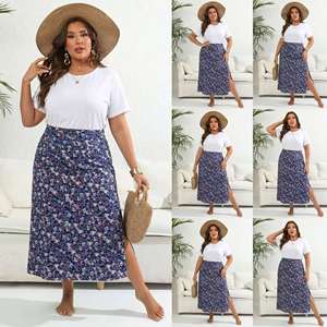 Jupe longue à imprimé floral grande taille pour femme, taille haute, légère, décontractée, pour la plage et l'été, OEM ODM, directement de l'usine, logo personnalisé - Product Image 2
