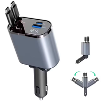 Chargeur de voiture rétractable rapide USB C, chargeur de voiture à charge rapide 66W, 2 câbles rétractables et adaptateur de chargeur de voiture avec port USB