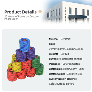 Fiches da <span class=keywords><strong>Poker</strong></span> in Ceramica Premium da 39mm 10g con Logo Personalizzato per Giochi da Casinò, <span class=keywords><strong>Set</strong></span> Regalo Aziendale di Lusso ed Eventi Promozionali - Product Image 2