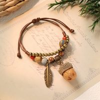 Handgeweven keramische planten-eikelarmband, natuurlijke fruitarmband, vintage bosstijlarmband voor dames