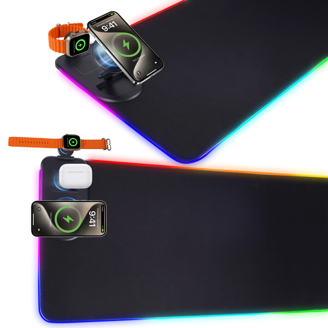 Ultra-Smooth Surface Large RGB Gaming Mousepad Wireless Charge Desk Mat with Phone Holder Home Office Rubber Mousepad in Stock!