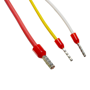 Faisceau de câbles 3 fils avec gaine en PVC rouge, jaune et blanc, âme en cuivre, borne à sertir pour usage électronique - Product Image 1
