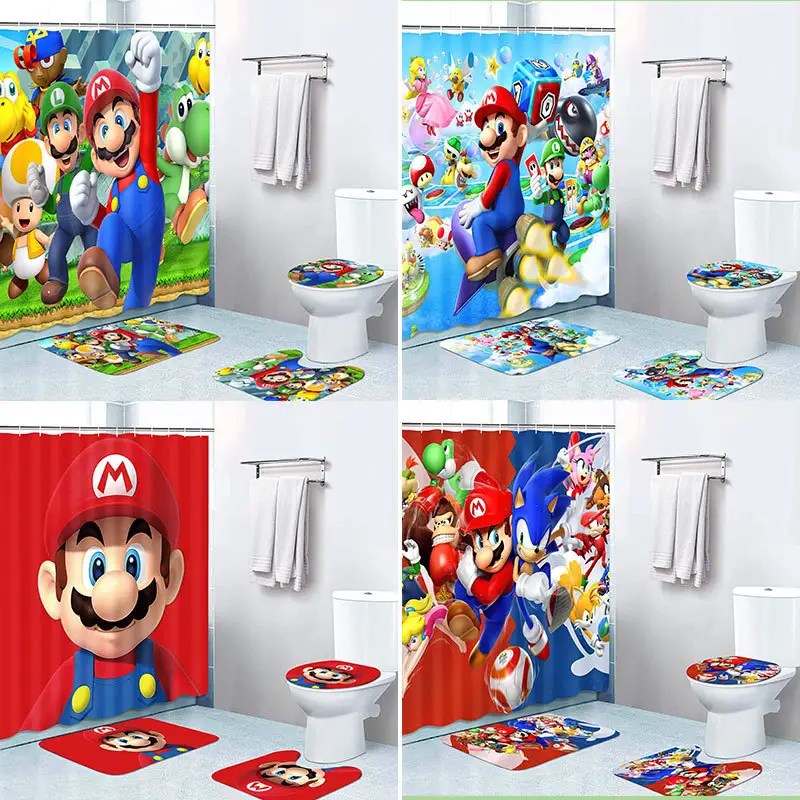 Phim Hoạt Hình trẻ em Super Mario vòi hoa sen Curtain Set với 12 cái móc