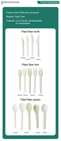 Ensemble de couverts modernes en bagasse, écologiques et durables, jetables et compostables, Olive Verte 170mm, pour la maison (couteau, fourchette, cuillère)
