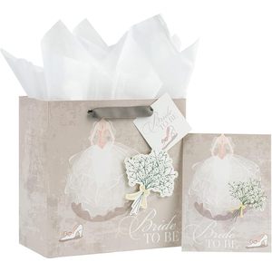 Bride To Be <b>Wedding</b> Gift Bag With Card <b>Tissue</b> Paper Gray White Matte Finish Bridal Shower <b>Wedding</b> Anniversary - Product Image 1