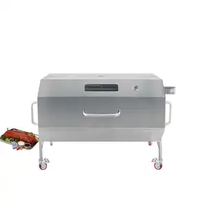 Lớn BBQ Nhổ Rang Xay Lợn Nướng Gas Và Than Rang Xay Thịt Nướng BBQ Nướng Di Chuyển Với Con Lăn