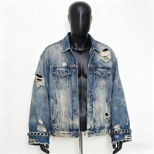 Chaqueta Vaquera Vintage de Invierno para Hombre, Estilo Punk, Lavado Ácido, con Agujeros Rotos, Detalles de Tachuelas Plateadas en los Hombros, Tendencia de Moda Urbana Gótica Y2K - Product Image 3
