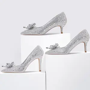 Cinderella Same Style Crystal Heels for Women Point Toe Bridal High Heels Wedding Stilettos Sandals