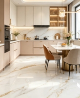 Carrelage en porcelaine blanc brillant 750x1500mm avec des veines de marbre gris doré doux, carrelage émaillé effet marbre poli pour salon