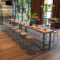 Tavolo da Bar Moderno in Legno Massello con Sedia Alta Commerciale Produttore di Sedie Alte per Caffetteria Sala da Tè Balcone Soggiorno Relax