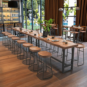 Modern masif ahşap <span class=keywords><strong>Bar</strong></span> masası yüksek sandalye ticari yüksek sandalye üreticisi için Cafe süt çay dükkanı balkon eğlence oturma odası - Product Image 2