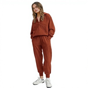 Conjunto de Dos Piezas de Alta Calidad para Mujer, Sudadera Corta con Cremallera y Pantalones Jogger, Lavado Ácido, Hombros Caídos, 100% Algodón - Product Image 3