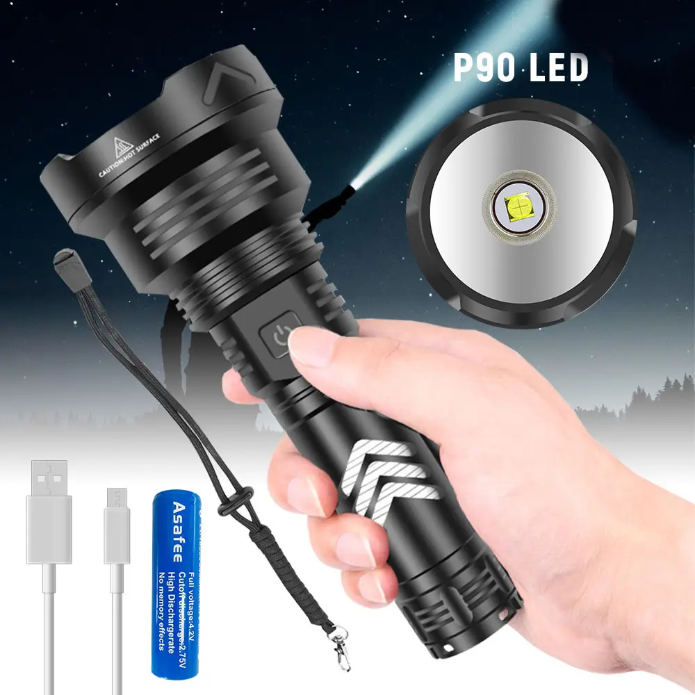 Usb Long Range Powerful High Lumens 1800 with Camping Tactical Flashlight Waterproof Rechargeable Led Torches Flashlight