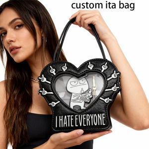 Bolso de Hombro Personalizado con Diseño de Dedo Medio y Corazón, con Ventana Transparente, en Cuero PU Negro, para Amantes de la Moda Alternativa - Product Image 3