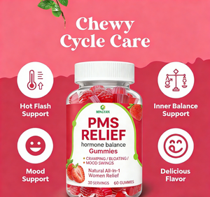 Complément alimentaire à base de plantes pour femmes, sous forme de bonbons gélifiés à la fraise, pour l'équilibre hormonal et le soutien du SPM chez les adultes (OEM/ODM) - Product Image 5